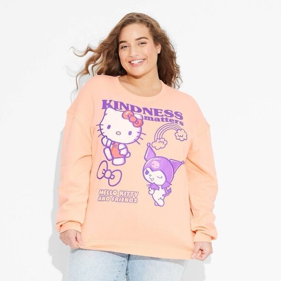 Hello Kitty Peach Sweatshirt with Purple Print - Picture 1 of 5